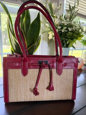 Kate Spade Red Raffia-Accent Tote